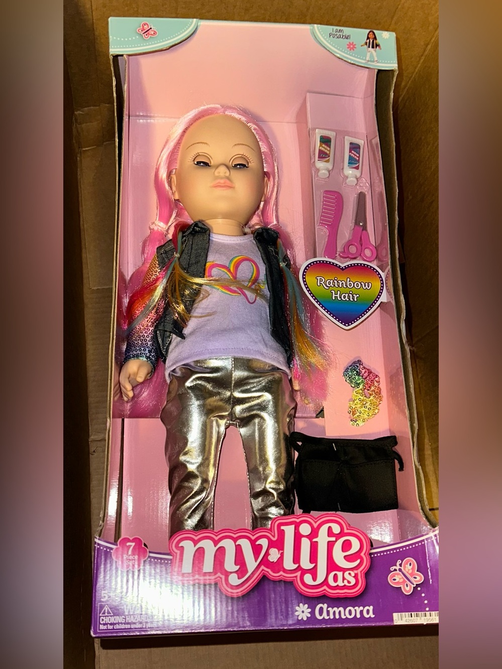 Amora Doll with Pink Rainbow Hair
